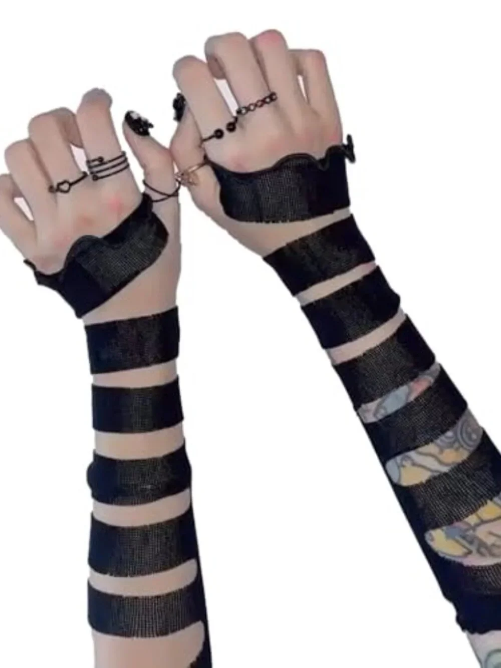 Lace Fingerless Gloves Gothic DIY Strapping Elastic Mesh Punk Arm Warmers